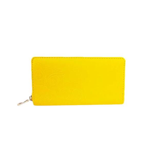 ふくろう財布 フクロウ刻印入り 福財布 黄色 幸運長財布 長財布メンズ＆レディース ラウンドファスナ...