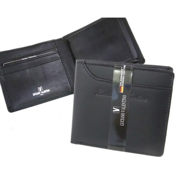 箱無し  メンズ 定番 二つ折り財布 サラマンダーボンデッドレザーLUCIANO VALENTINO...