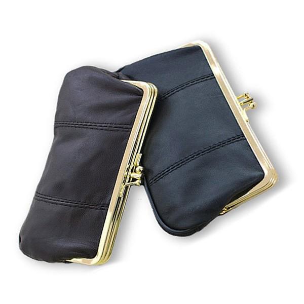 女性用財布 小銭入れ 羊革 横長財布 がま口財布 ブラックブラウン レディース婦人用ウォレット 小銭...