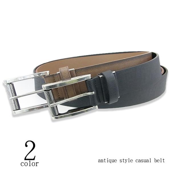 アンティーク調PUレザーベルト  紳士用カジュアルベルト 37mmシングルループ ピンバックルタイプ...