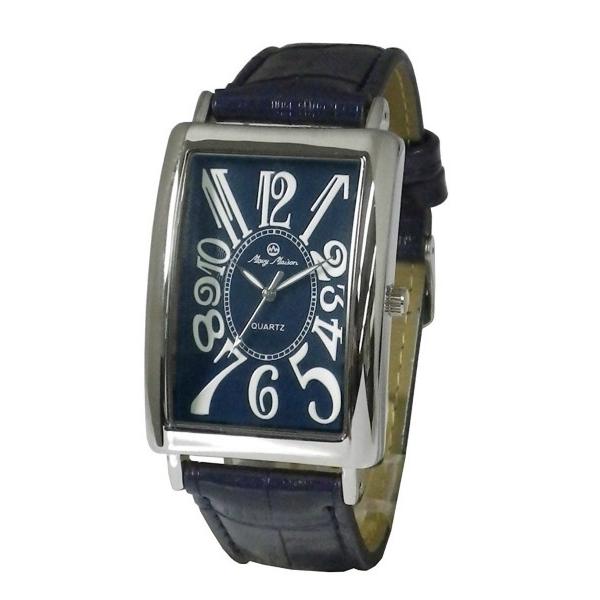 安心の日本製ムーブメント メンズウォッチ  紳士用腕時計 長方形タイプ 文字盤青 Mavy Mais...