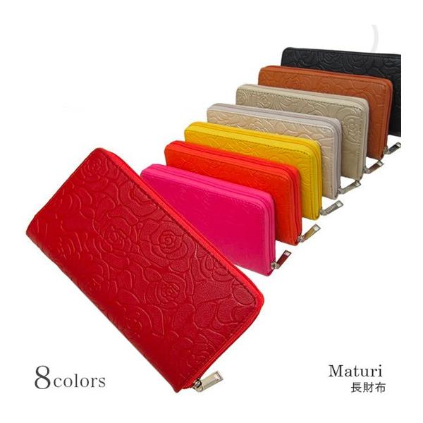 カメリアモチーフ ラウンドファスナー 長財布 小銭入れ 女性用Maturi マトゥーリ  長財布  ...