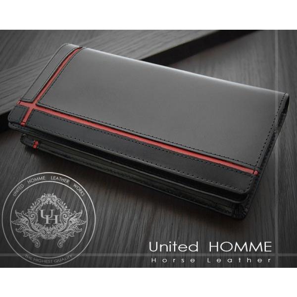 United Homme ユナイテッドオム レッドクロスライン長財布メンズブランド馬革×牛革 ホース...