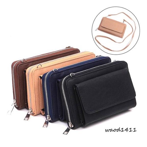 レザー調3つ折り 女性用長財布 ショルダーウォレット レディースショルダーバッグ