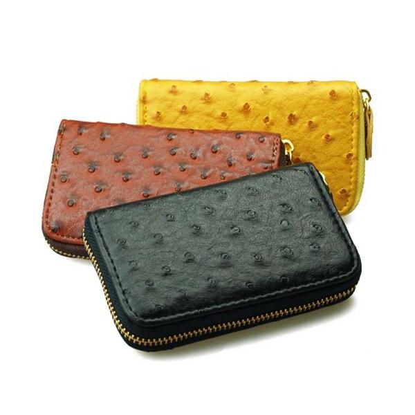 コインケース スクエア型 オーストリッチ型押し PU小銭入れ 手のひらサイズの極小財布 ダチョウ レ...