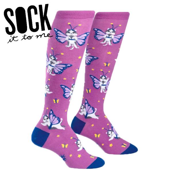 ハイソックス レディース 靴下 総柄 ネコ 動物 かわいい Catterfly Sock It To...