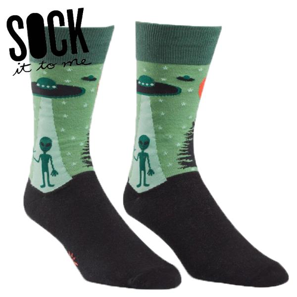 ソックス メンズ 靴下 総柄 宇宙人 宇宙  クルーソックス I Believe Sock It T...