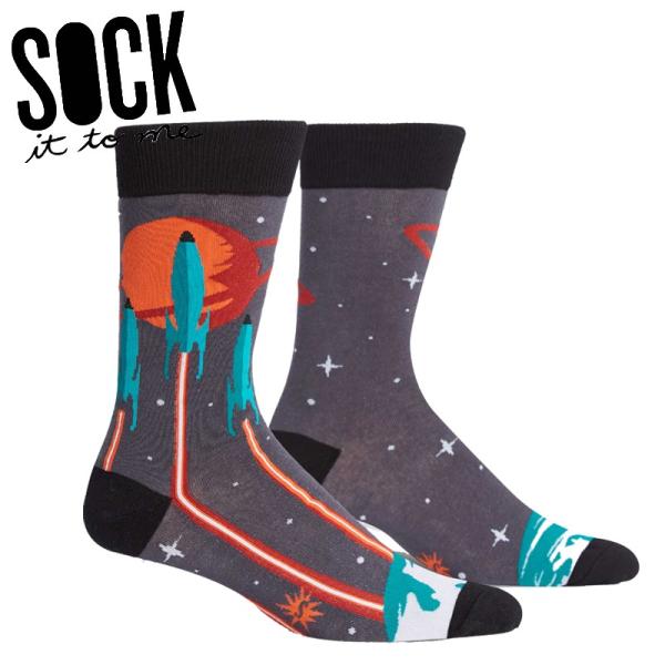ソックス メンズ 靴下 総柄 ロケット 宇宙 クルーソックス  Launch from Earth ...