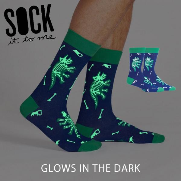 暗闇で光る ソックス メンズ 靴下 総柄 恐竜 クルーソックス Arch-eology Sock I...