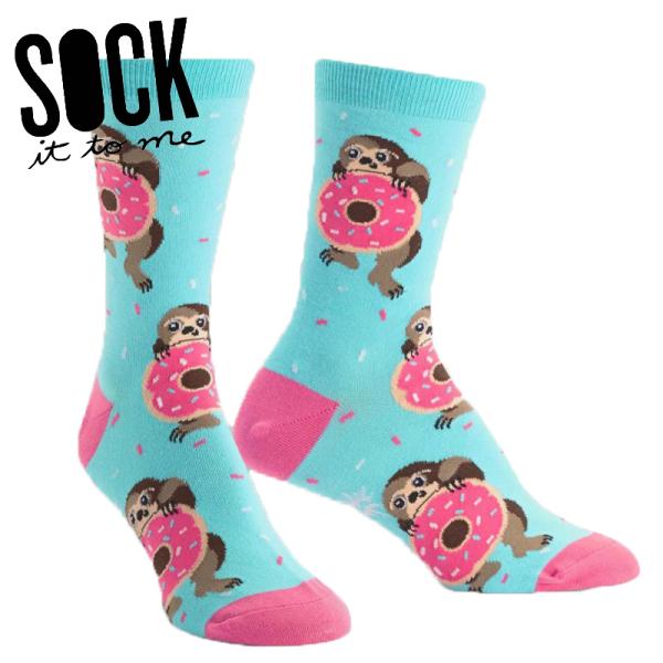 ソックス レディース クルーソックス 靴下 総柄 ナマケモノ 動物 Snackin' Sloth S...