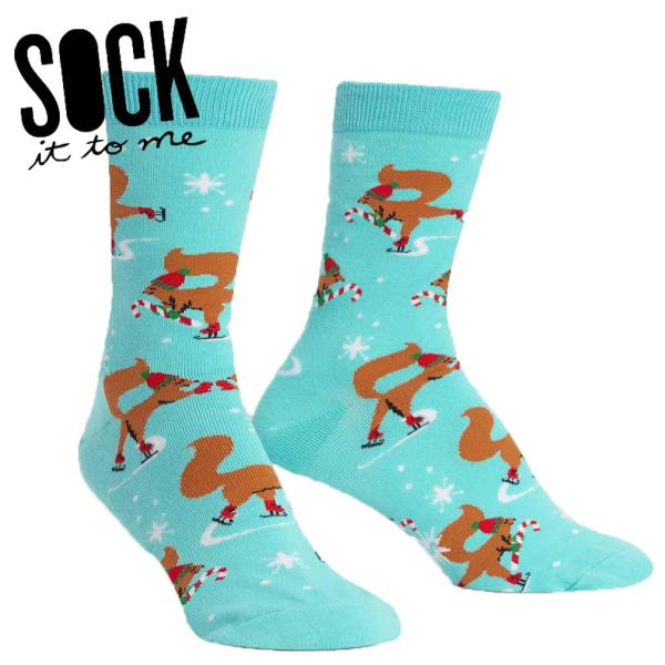 クルーソックス ソックス レディース 靴下 xmas リス 動物 総柄 Peppermint Squ...