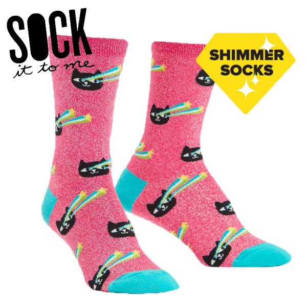 クルーソックス ソックス レディース 靴下 総柄 キラキラ ネコ 動物 Pew! Pew! Sock...