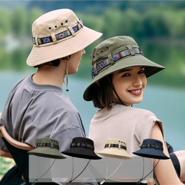 アドベンチャーハット 帽子 あご紐付き サファリハット UVカット つば広 アウトドア キャンプ ア...