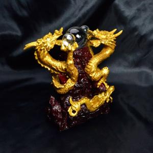 数量限定 水晶付き 双龍 昇り龍 昇竜 置き物 風水 パワーストーン 天然石 メール便不可
