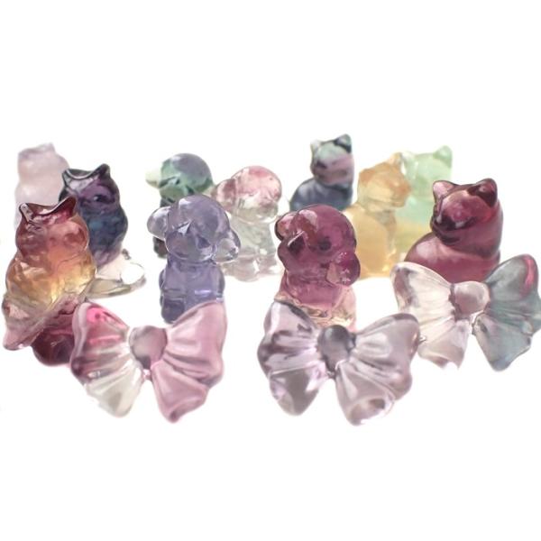 パワーストーン  置き物 フローライトミニチュア ※4種類から選べる プードル 犬 ネコ フクロウ ...