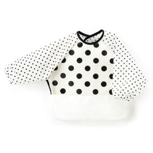 SALE お食事エプロン 長袖タイプ polka dot large broadcloth・white ×白地に黒ドット ビブ よだれかけ 前掛け 赤ちゃん ベビー｜ccstyle