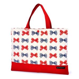 レッスンバッグ キルティング ポルカドットとストライプのフレンチリボン  (手さげバッグ  絵本袋 通学