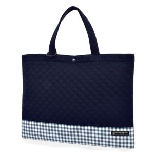 レッスンバッグ キルティング チェック大 紺