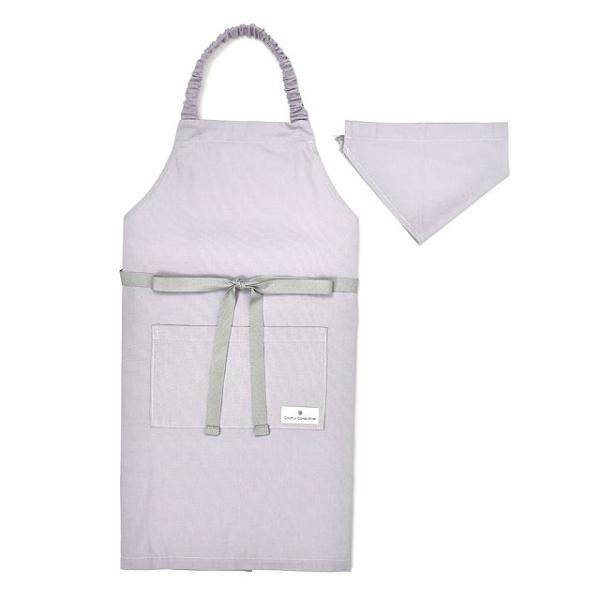 子どもエプロン　130〜160cm　くすみ無地 くすみラベンダー 三角巾 セット キッズエプロン か...