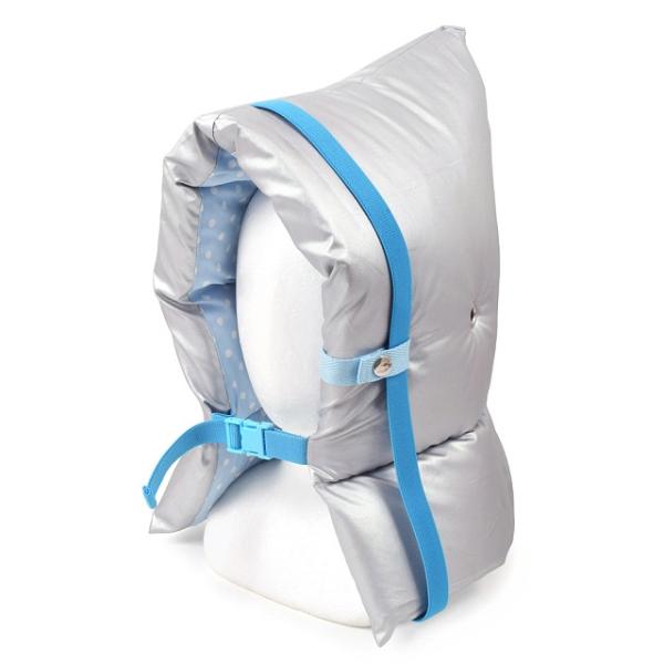 日本防炎協会合格認定素材使用 防災頭巾 椅子固定ゴム付き 防炎シルバータイプ 水玉・ライトブルー 小...