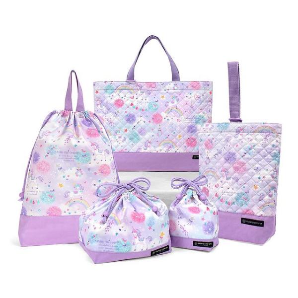 レッスンバッグ シューズケース 巾着 入学入園5点セット キルティング ユニコーンファンタジー 体操...