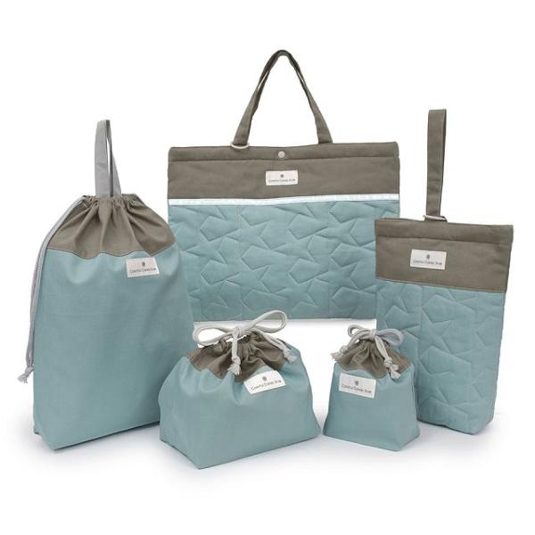 レッスンバッグ シューズケース 巾着 入学入園5点セット キルティング くすみ無地 ターコイズ