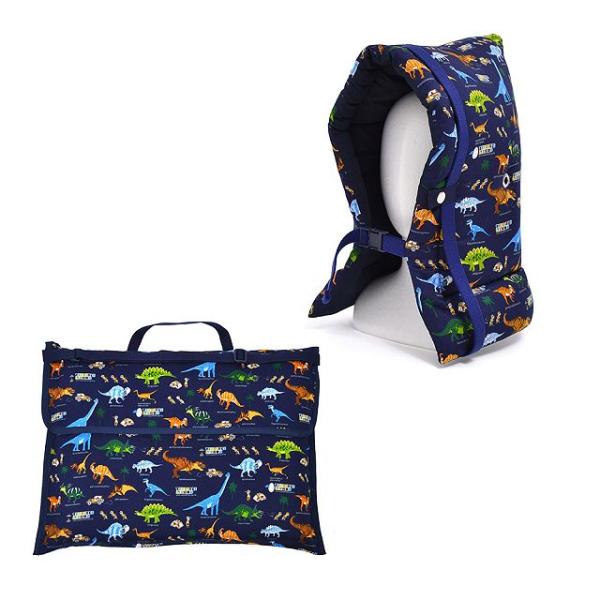 防災頭巾・防災頭巾カバー2点セット 発見！探検！恐竜大陸（ネイビー） 子供 小学生　背もたれ 厚手 ...