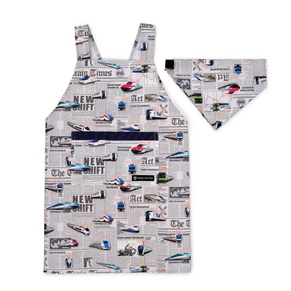 バッククロス子どもエプロン 100〜120cm 撥水ノーアイロン 新幹線と鉄道ワールド・グレー キッ...