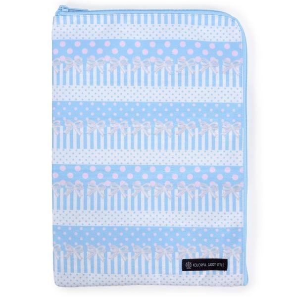 連絡袋 A4サイズ 撥水・軽量タイプ ポルカドットとレースリボンに魅せられて ライトブルー 連絡帳入...