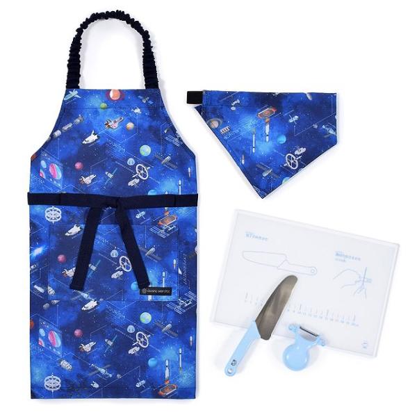 エプロン 100-120cm 撥水・軽量タイプ・キッチングッズ（上級）4点セット 未来の惑星探査と宇...