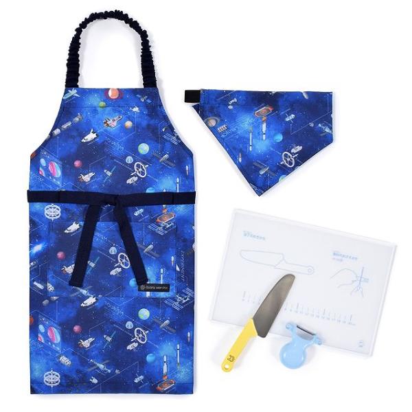 エプロン 100-120cm 撥水・軽量タイプ・キッチングッズ（中級）4点セット 未来の惑星探査と宇...