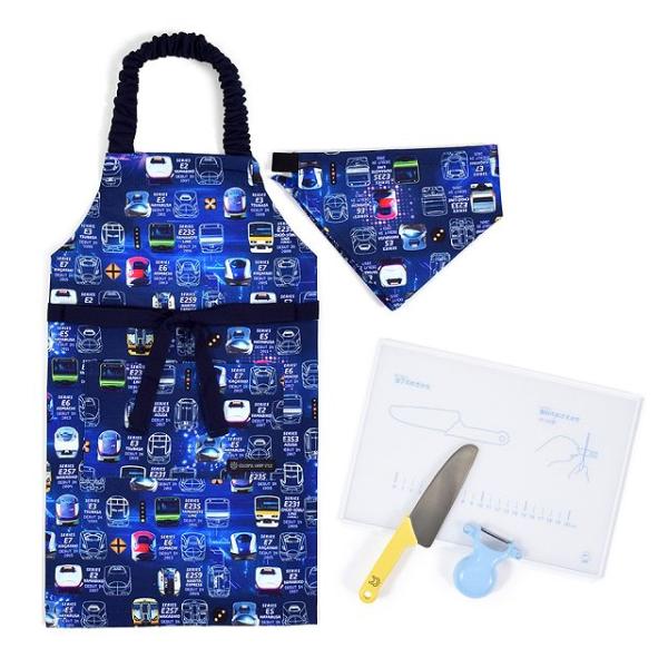 エプロン 100-120cm 撥水・軽量タイプ・キッチングッズ（中級）4点セット 電車の顔コレクショ...