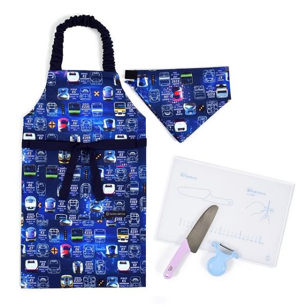 エプロン 100-120cm 撥水・軽量タイプ・キッチングッズ（初級）4点セット 電車の顔コレクショ...
