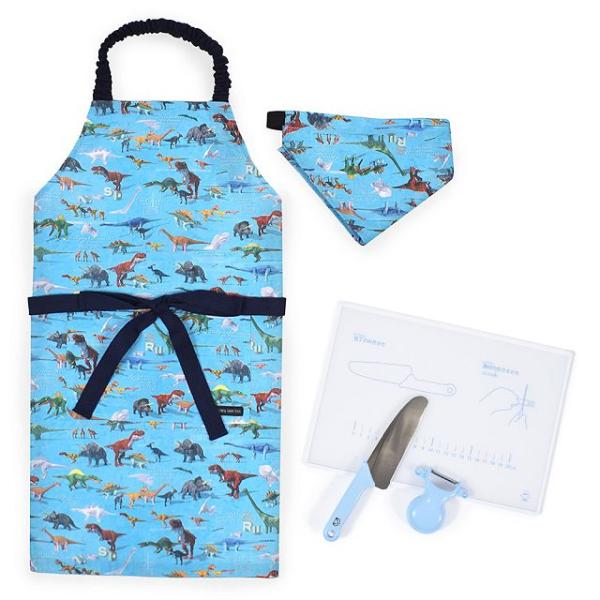 エプロン 100-120cm 撥水・軽量タイプ・キッチングッズ（上級）4点セット 恐竜ワールド まな...