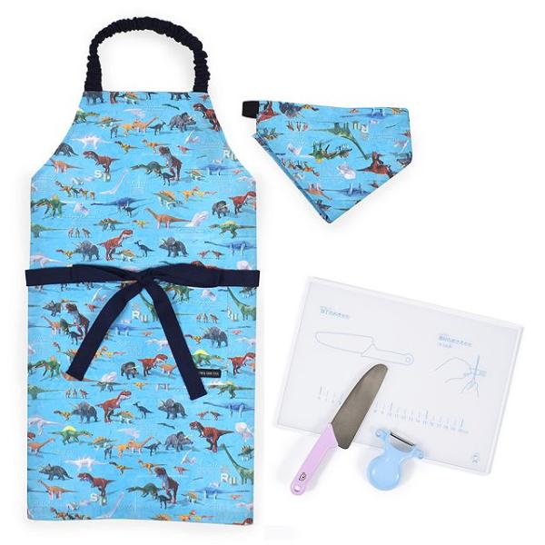 エプロン 100-120cm 撥水・軽量タイプ・キッチングッズ（初級）4点セット 恐竜ワールド まな...