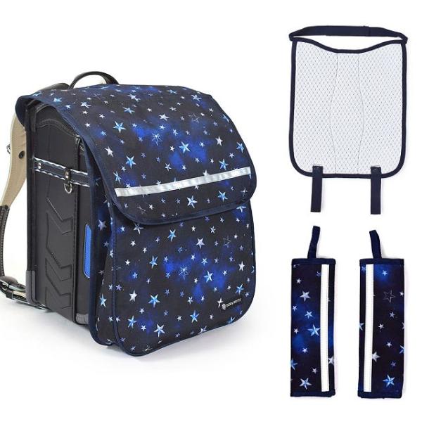 ランドセルカバー 収納ポケット付き ・パッド3点セット スターリングシルバー カバー パッド 暑さ対...