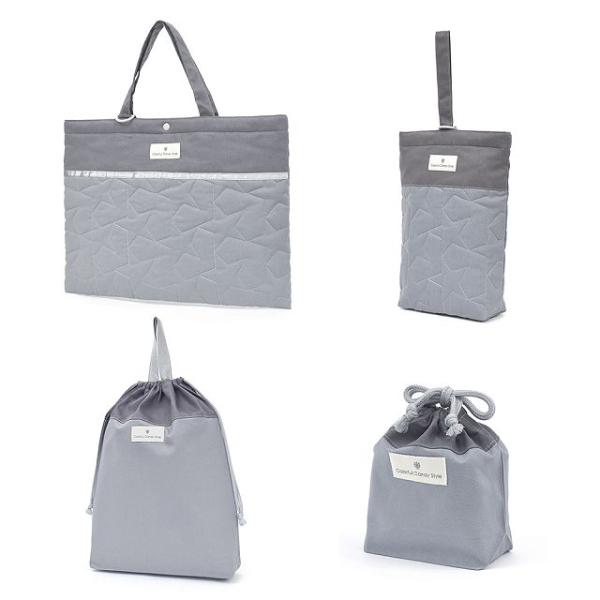 入園入学4点セット キルティング くすみ無地 グレイッシュブルー レッスンバック 巾着 おしゃれ 小...