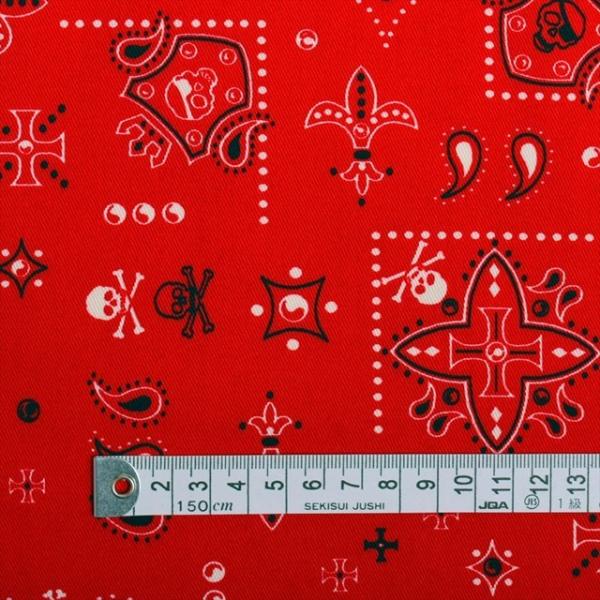 スカル・赤 ツイル生地 入園入学 入園準備 入学準備 入園グッズ 手作り ゆうパケット配送