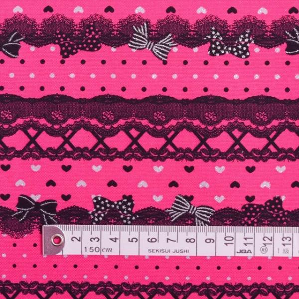 リボンとレース模様でプリティcute ディープピンク オックス生地 入園入学 入園準備 入学準備 入...