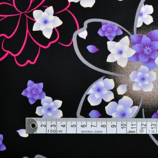 桜にバラ・紫 ブロード生地 入園入学 入園準備 入学準備 入園グッズ 手作り ゆうパケット配送