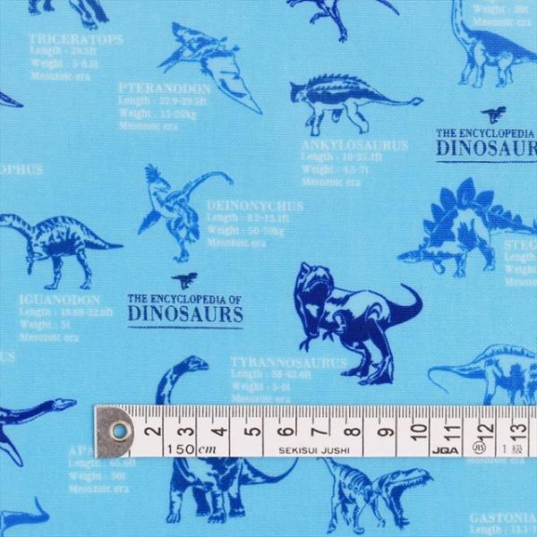 恐竜大図鑑へようこそ スカイブルー ラミネート 厚み0.2mm 生地 入園入学 入園準備 入学準備 ...