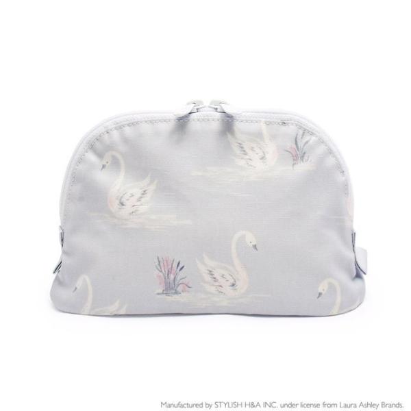 LAURA ASHLEY ラウンドポーチ スモール Swans 化粧ポーチ おしゃれ 化粧ポーチ か...