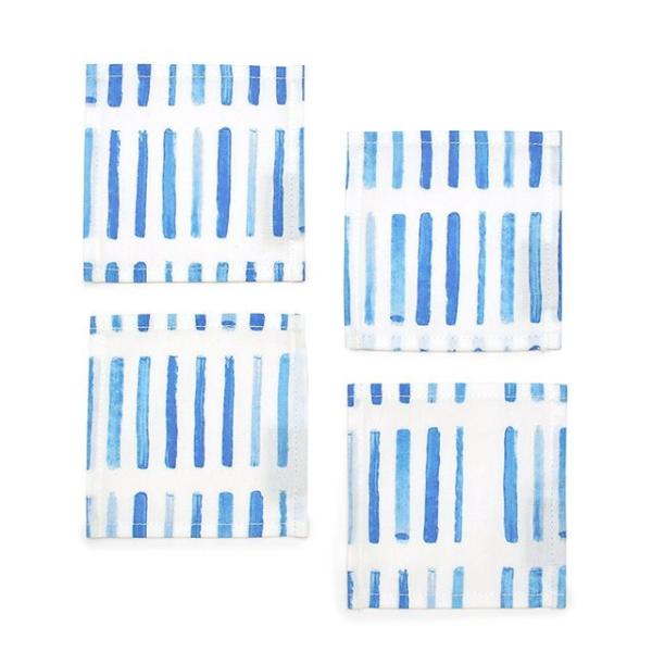 コースター 4枚セット スタンダードタイプ 綿100% ブルーサーフ ストライプ マリン ブルー お...