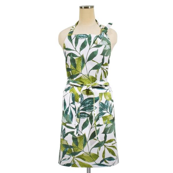 エプロン ボタニカルリーフ 葉っぱ リーフ おしゃれ かわいい ワンピース カフェ 首掛け 首かけ ...