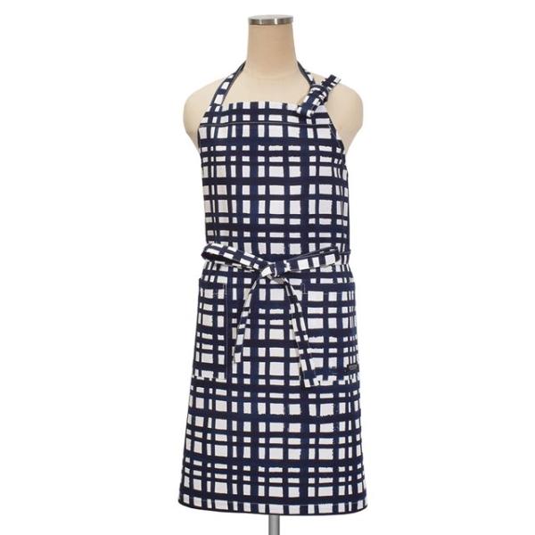 エプロン インディゴチェック 北欧 おしゃれ かわいい ワンピース カフェ 首掛け 首かけ 洗える ...