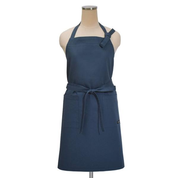 エプロン 無地オックス・ネイビーブルー 紺 無地 おしゃれ かわいい ワンピース カフェ 首掛け 首...