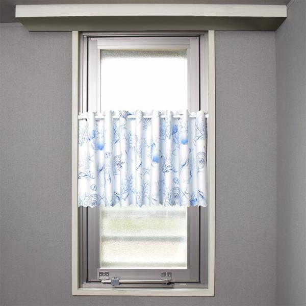 カフェカーテン 45cm×140cm ラミネートタイプ コーラル＆シェル シェル マリン 海 ビニー...