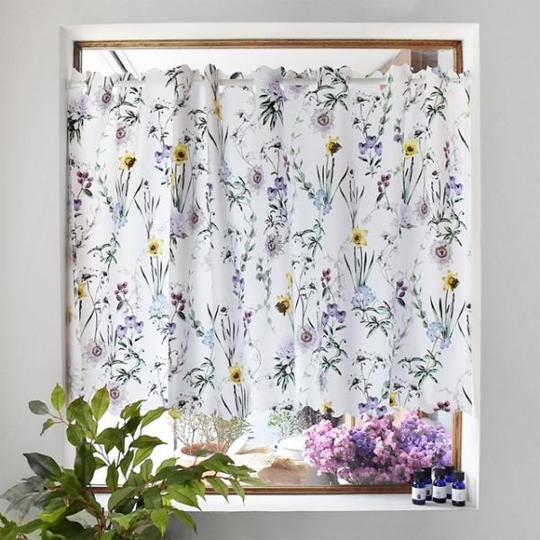 カフェカーテン 70cm×100cm ラミネートタイプ ボタニカルガーデン 花柄 ボタニカル モノト...