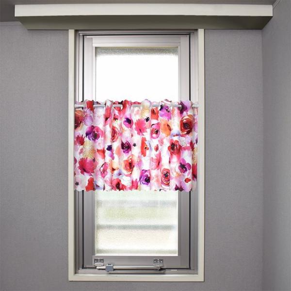 カフェカーテン 45cm×100cm ラミネートタイプ ブロッサム 花柄 フラワー 薔薇柄 ビニール...