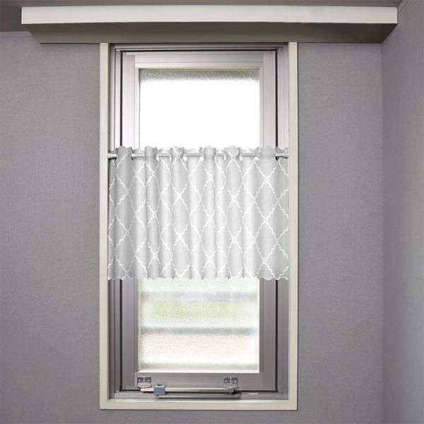 カフェカーテン 45cm×100cm ラミネートタイプ モロッコパターン グレー シンプル シック ...